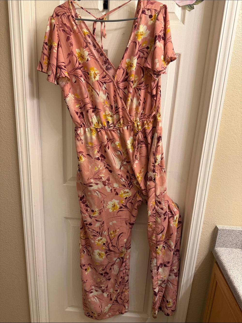 Floral Wrap Jumpsuit in Blush Pink